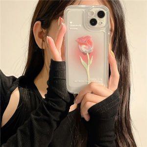 귀여운 예쁜 꽃 휴대폰 케이스 아이폰 15 14 13 11 12 프로 맥스 미니 XR XS X 7 8 플러스 SE 2 투명 TPU