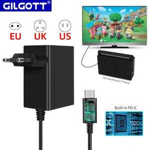 닌텐도 스위치 독 GILGOTT EU 미국 영국 플러그 AC 어댑터 충전기 전원 공급 장치 NS 라이트 OLED 도크 스