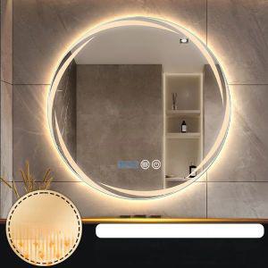 원형거울 창조적 인 욕실 둥근 거울 벽에 장착 된 스마트 LED 발광 드레싱 라이트 화장실 화장품