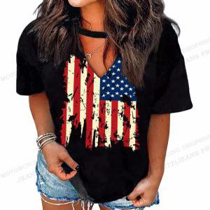 라인댄스복 상의 줌바 여성용 빈티지 3D 프린트 티셔츠 미국 국기 반팔 섹시한 여성 의류 패션