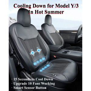 카시트선풍기 업그레이드 테슬라 모델 Y 3 스마트 냉각 카시트 쿠션 여름 운전용 통기성 시트 커버 10 팬 1