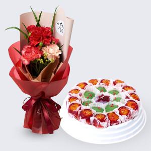 효도카네이션다발+꽃모찌떡케익(중) 꽃배송