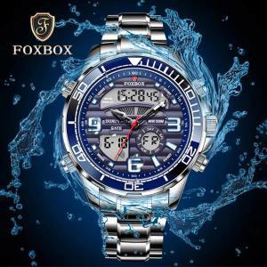 2024 LIGE 브랜드 Foxbox 디지털 남성용 시계 최고 럭셔리 스포츠 쿼츠 올 스틸 밀리터리 방수 및 박스