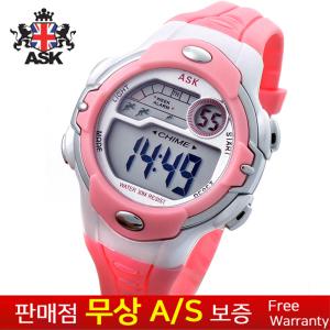 [에스크][무상AS보증] Pink 핑크 여성 여아  어린이 아동 초등학생 우레탄밴드 방수전자손목시계 SK315P