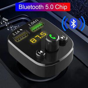 JINSERTA 블루투스 5.0 FM 송신기 키트 핸즈프리 MP3 플레이 3.1A 듀얼 USB 충전기 U 디스크 자동차 모듈레