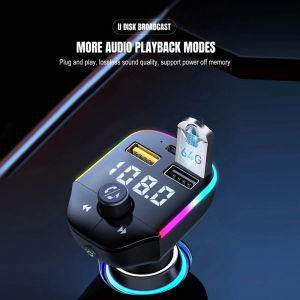 2022 LED 자동차 FM 송신기 블루투스 5.0 핸즈프리 선 키트 듀얼 USB 충전기 변조기 MP3 음악 플레이 U 디