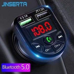 JINSERTA 블루투스 5.0 FM 송신기 선 핸즈프리 오디오 수신기 자동차 MP3 플레이 TF 3.1A USB 고속 충전기