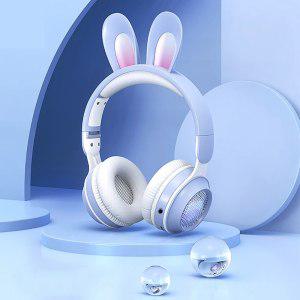 헤드셋 신제품 블루투스 귀 LED RGB 2023 마이크 음악 스테레오 게이머 이어폰 헤드폰, 어린이 토끼 무선