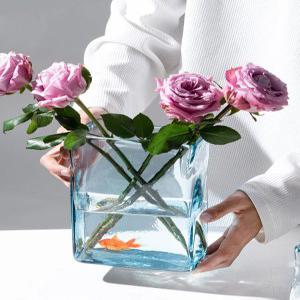 유리꽃병 꽃병 화병 유리 인테리어 미니 창의적인 사각형 수경 꽃 파란색 탁상 장식 장미