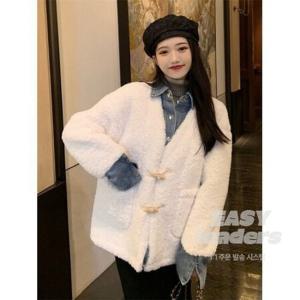 여성 여자 양털퍼 겨울 코트 일체형 페이크 데님셔츠 스웨이드 EO4 MA