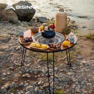 BISINNA 접이식 바베큐 라운드 테이블 스토브 휴대용 캠핑 바베큐 숯 그릴 보관 가방 포함 파티오 차 끓이
