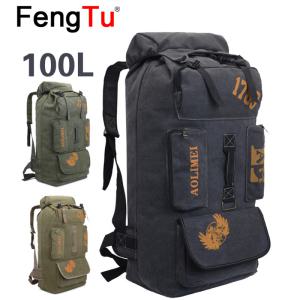 등산배낭이월상품 FengTu 100L 대용량 캠핑 배낭 캔버스 남성용 가방 여행 하이킹 배