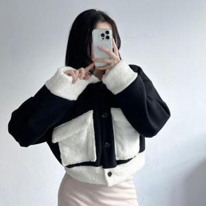 [다잇템]여자 외투 패션 양털 콘트라스트 FW 울 자켓