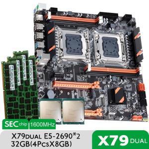 Atermiter 듀얼 CPU 마더보드 세트, X79, 2 × Xeon E5 2690, 4 × 8GB = 32GB 1600MHz PC3 12800, DDR3 EC