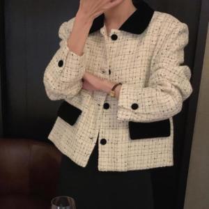 [셀러허브잡화]여자 겨울 하객룩 단정한 벨벳 카라 트위드자켓