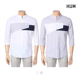 [HUM][HUM]남)차이나 가슴 사선 배색 7부셔츠(FHNMCSS124P)
