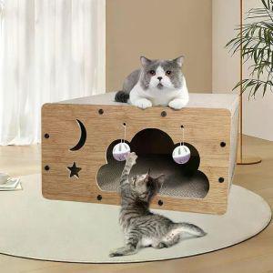 고양이 집 스크래쳐 상자 침대 대형 냥이 긁힘 판 둥지 분리형 나무 스크래치 포스트 골판지
