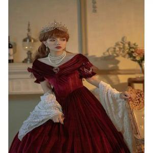 성가대가운 맞춤형 제작 역사적인 빅토리아 레드 벨벳 드레스 할로윈 볼 가운 고딕 로코코 르네상스 코스튬