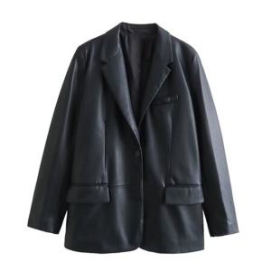 여성자켓 가을 블랙 루즈핏 캐주얼 페이크레더 자켓 아우터 상의 HT3