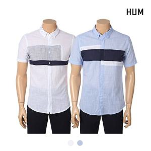 [HUM][HUM]남) 40수 코튼슬럽 반팔 블럭 셔츠(FHMMCSH121P)