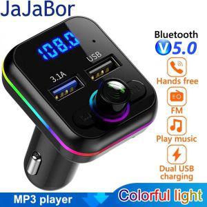 JaJaBor FM 송신기 듀얼 USB 전화 충전기 빛 자동차 Mp3 플레이 블루투스 5.0 핸즈프리 키트 변조기