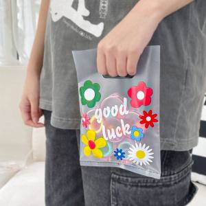 플라워 비닐 쇼핑백 손잡이 쇼핑 비닐백 디자인 링 반투명 비닐봉투 포장 선물용 비닐가방 중형 50p