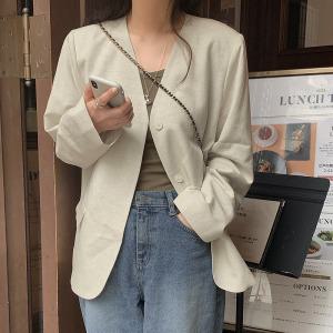 [Made Lauren]더번 브이넥 노카라 히든 미디 자켓 - 2 color