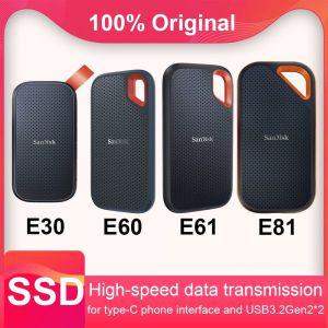 외장하드10tb SanDisk 휴대용 외장 솔리드 스테이트 드라이브 NVME 하드 디스크 SSD E30 E61 E81 Extreme P