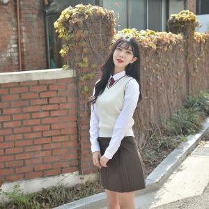 [마롱패션]Fb 교복 몰 라인 예뻐 보이는 브라운 주름 치마 마롱패