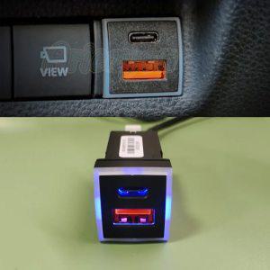 블루 라이트 자동차 충전기 QC3.0 USB 인터페이스 TYPE-C PD 듀얼 소켓, 도요타 프라도 코롤라 RAV4 캠리 H