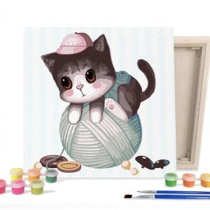 DIY 페인팅 그림 그리기 색칠하기 캔버스 실타래 고양이 25X25