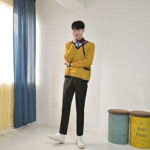 [오너클랜]교복몰 옐로우 네이비 라인 가디건 (남여공용) 교복