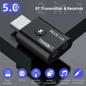 TR6 블루투스 5.0 수신기 송신기 2 in 1 선 오디오 3.5mm USB Aux 음악 댑터 자동차 스피커 PC TV