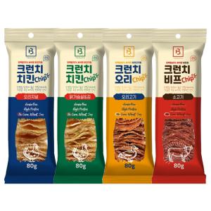 브리더랩 맛있는 강아지 크런치 치킨칩 80g 닭가슴살/김/오리고기/소고기 4종