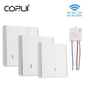 CORUI 스마트 라이트 스위치, Rf 벽 패널 송신기, LED 푸시 버튼 범용 무선 원격 제어 433Mhz