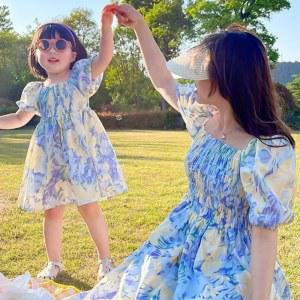 와 딸 꽃무늬 드레스 가족 어울리는 옷 소녀 프랑스 스타일 의류 여름 신상