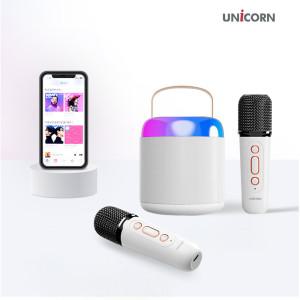 [유니콘]블루투스듀얼 마이크 가정용 강의용 노래방 음성변조 LED조명 휴대