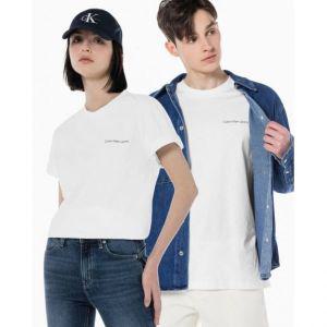 캘빈클라인 진 캘빈클라인 CALVIN KLEIN JEANS 남녀공용 화이트 로고 릴렉스핏 반팔 티셔츠 J400444