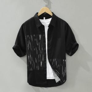 구김없는와이셔츠 남자린넨셔츠 반팔 냉감 여름 중년남성 쿨 셔츠 패턴 블랙 화이트 A02