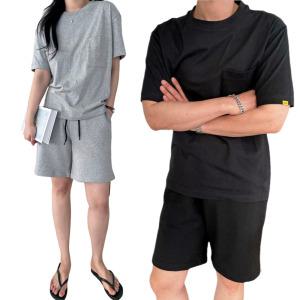 [구구칸] 남녀 반팔 5부반바지 셋업 실내복 잠옷 무지티셔츠 쭈리 반바지세트 국내산원단