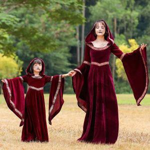빈티지 중세 코트 드레스 부모 자식 의상 빨간 가운 마법사 르네상스 할로윈 코스프레
