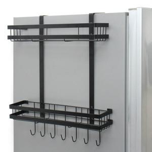 부착식 공간활용 냉장고 걸이 정리 고리 2단 멀티 수납 선반 블랙 간편설치 양념통 식재료_MC