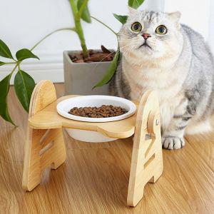 반려동물 높이조절 도자기 식기(1구)밥그릇 강아지 고양이 애완 물그릇 식탁 원목
