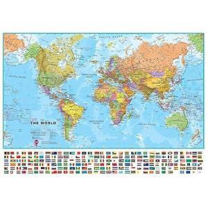 Maps International  대형 세계 지도  깃발이 있는 벽 지도 포스터  라미네이트  584 x 838cm23 x 33인치