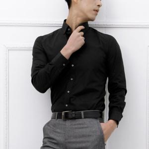  럭스타이  블랙 솔리드 반슬림 와이셔츠 남자 정장 셔츠 드레스셔츠
