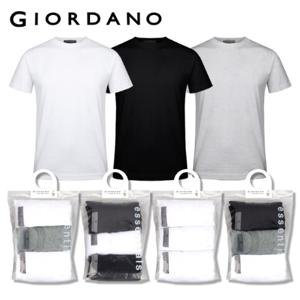  지오다노   지오다노  공용 베이직 라운드 반팔 티셔츠 3팩 01243801(블랙2개+화이트1개) (화이트 3개)