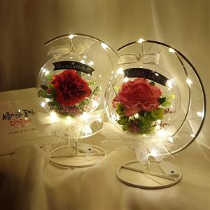 핑크플로라 터지지않는 꽃풍선 카네이션꽃선물 LED 아크릴볼 스탠드 어버이날 각종 기념일