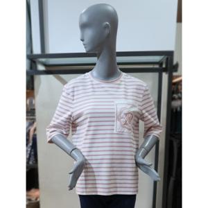 (브랜드정품) PAT 여성 여름 면 혼방 스트라이프 라운드넥 7부소매 티셔츠 1J45311-400