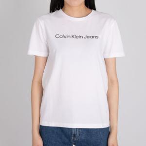  캘빈클라인  캘빈클라인 여성 티셔츠 기본 시그니처 로고 라운드넥 스트레이트 화이트 반팔티셔츠 J219146