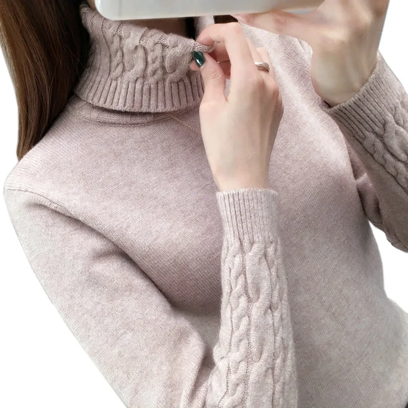 여성용 터틀넥 풀오버, 2023 긴 소매 스웨터, 두껍고 따뜻한 여성 스웨터, 카키색, 가을, 겨울, 신상